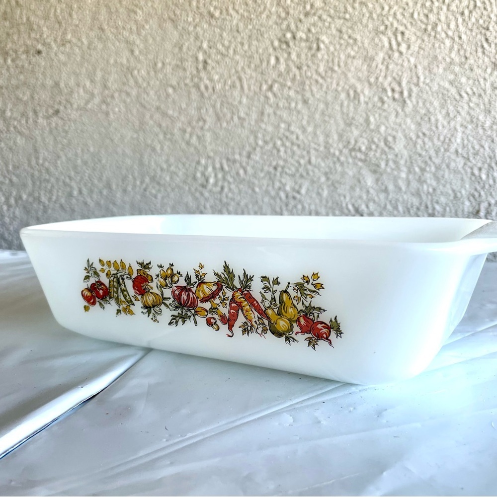 Vintage Fire King #441 Loaf Pan 1 Qt Fire King HARVEST VEGETABLE Loaf Pan - Picture 3 of 7